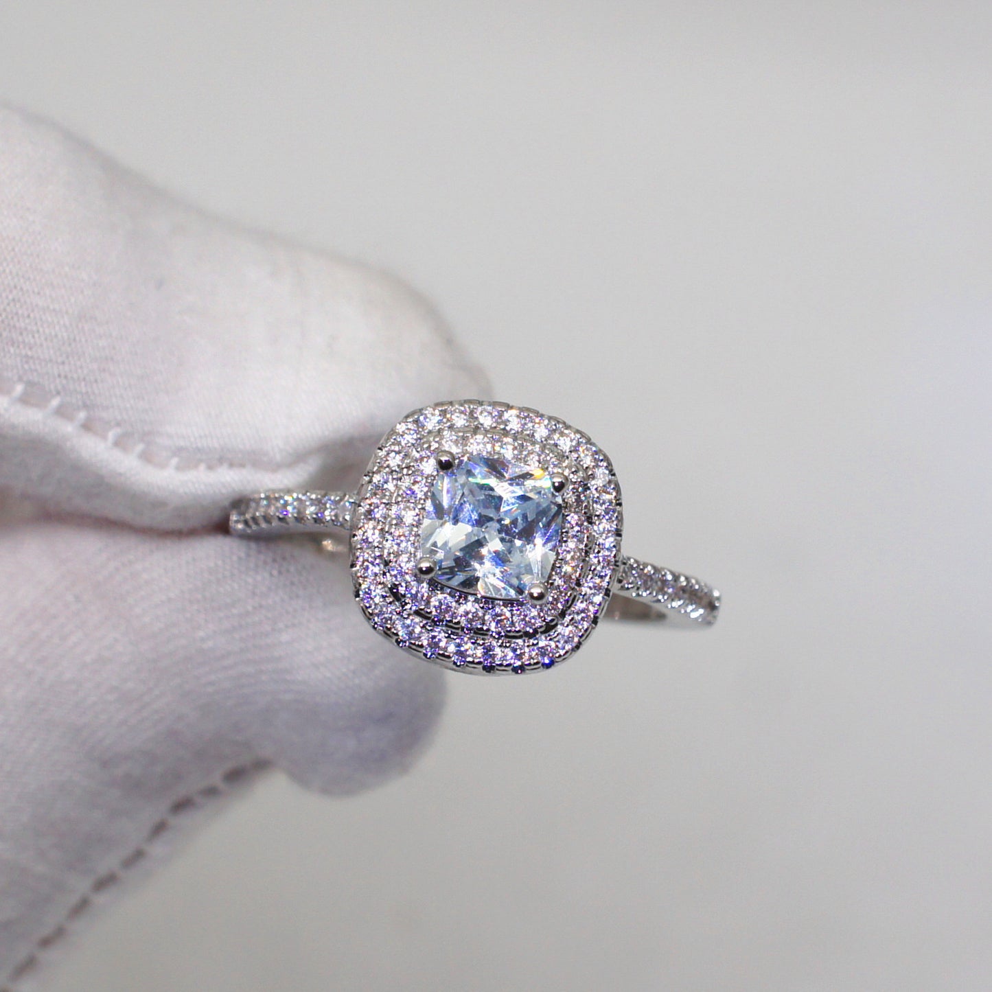 Double Layer Tiger Claw Square Zircon Ring Mosaic Topaz Diamonds In White Purple Pink Jewelry Gift For Big Day