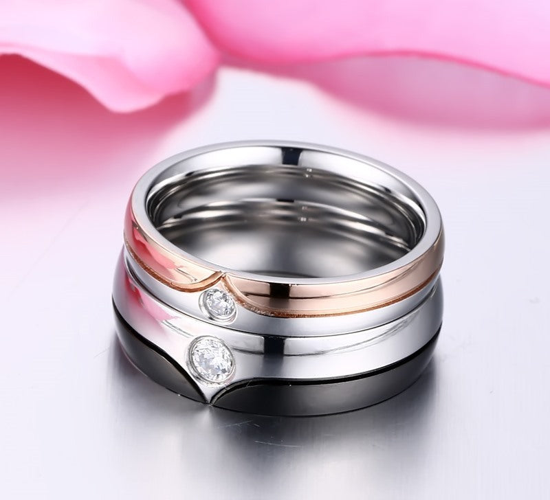 Stainless Steel Couple Ring Geometric Design Korean Style Wedding Gift Set for Partners for Modern Style Looks