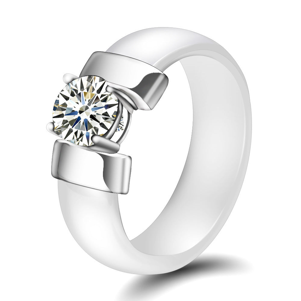 Couple Ring Black And White Diamonds Ceramic Geometric Band Ring European Americans Fashion Jewelry For Lovers