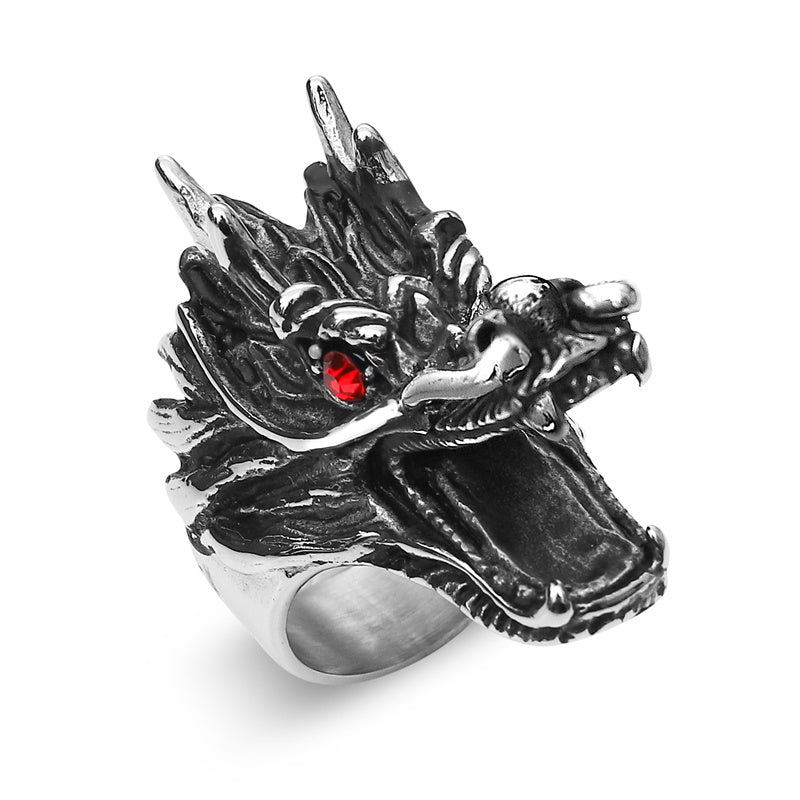 Mens Titanium Steel Ring Polished Animal Zodiac Design Alloy Inlaid Gemstones Travel Souvenir Ring For Men Keepsake