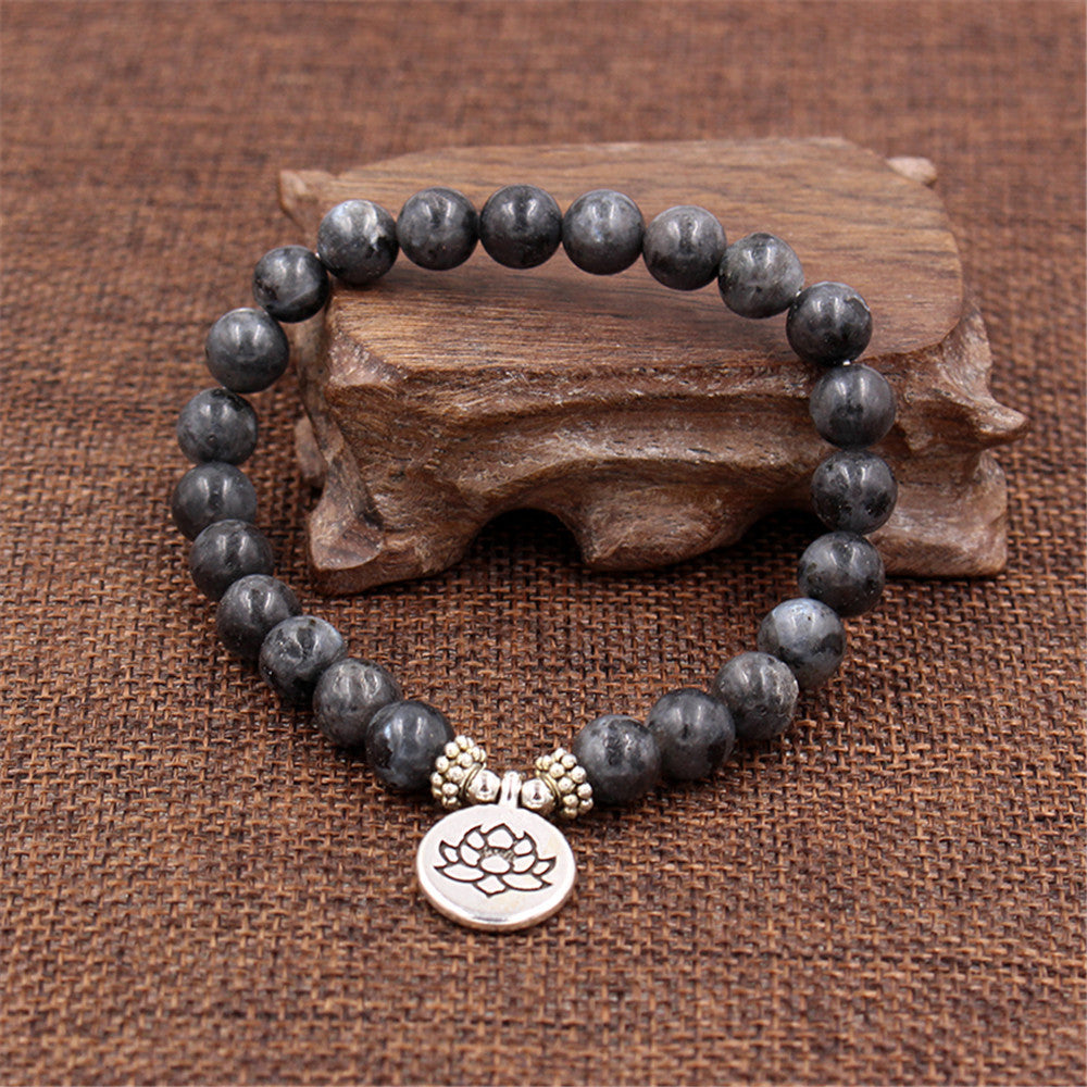 Unisex Glitter Stone Bracelet Lotus Pendant Tree Of Life Yoga Vintage Alloy Elastic Jewelry Retro Fashion Yoga