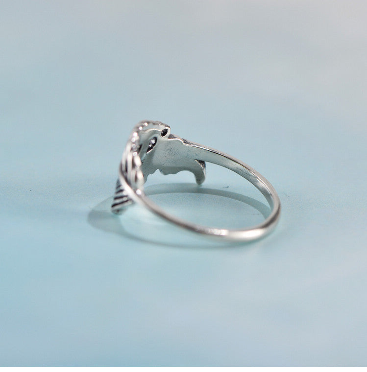 Vintage Thai Feather Ring Hollow Leaf Design Lightweight 925 Sterling Silver Closed Mouth Jewelry Gift For Everyday Use