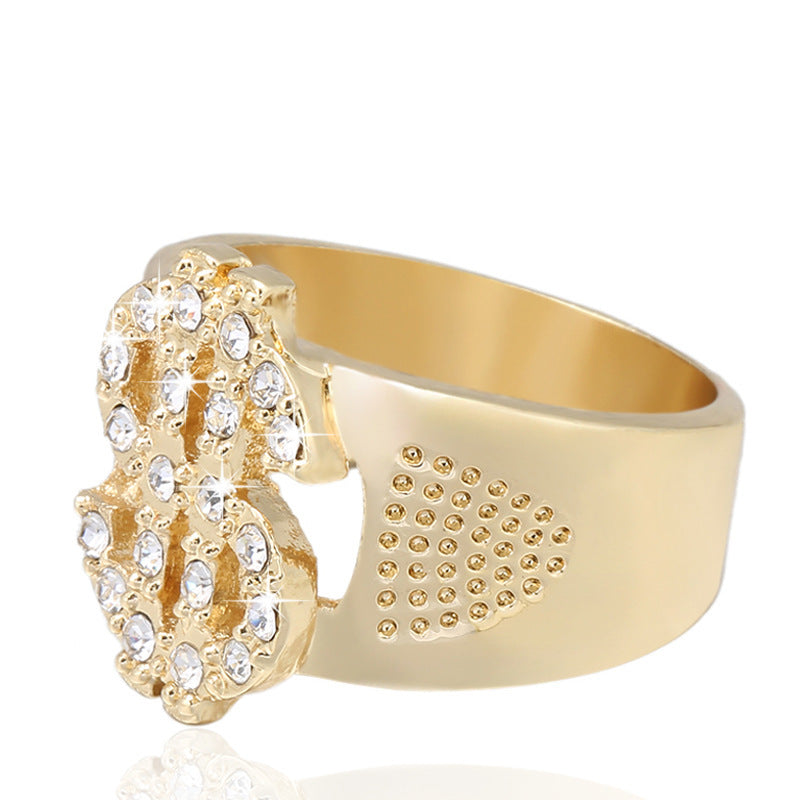 Electroplated Alloy Ring Geometric Dollar Sign Design for Birthday Gift European American Style Band Women Gift
