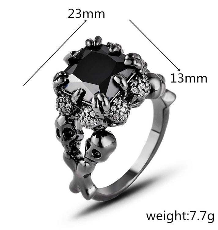Skull Ring Black Gold Plated Copper With Zircon Jewelry