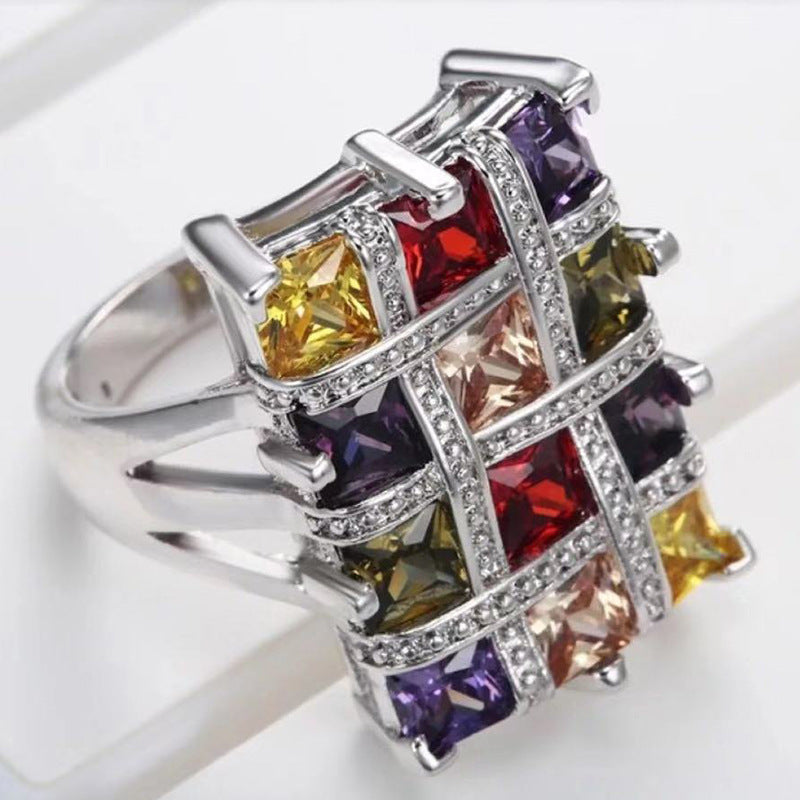 Women's Rings Brick Color Geometric Design Electroplated Alloy Inlaid Artificial Gems Jewelry Fashion Accessory