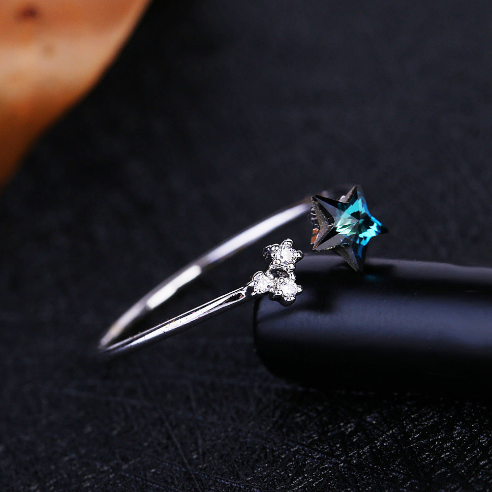 Women Zircon Ring FivePointed Star Crystal Platinum Plated Copper Elegant Fashion Jewelry Dainty SparklingGift