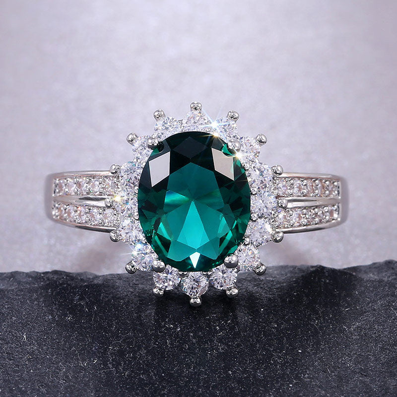 Women's Oval Zircon Ring Gold Plated Copper Geometric Green Gemstone Fashion Statement Jewelry For Daily Dress