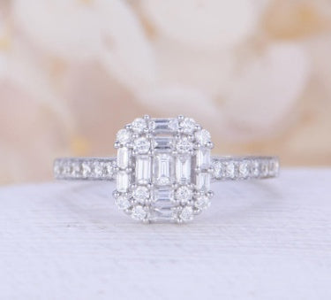 Women Diamond Zircon Ring Silver Tone Copper Promise Ring