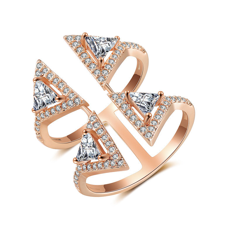 Personalized Geometric Double Ring Fashion OL Copper Ring with Zircon Treatment Individually Packed Business Gifts Ring for Women and Girls