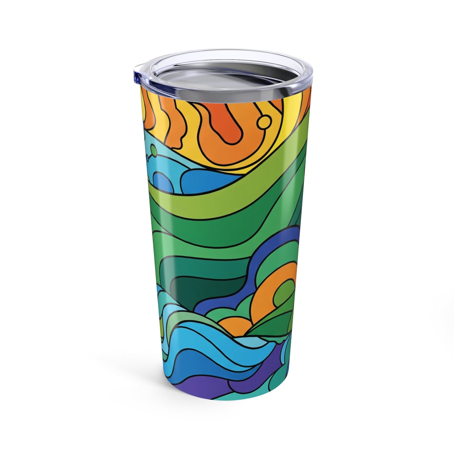 20 Oz Stainless Steel Tumbler Vacuum Insulated Leak Proof Durable With Lid For Hot And Cold Drinks Clear Print