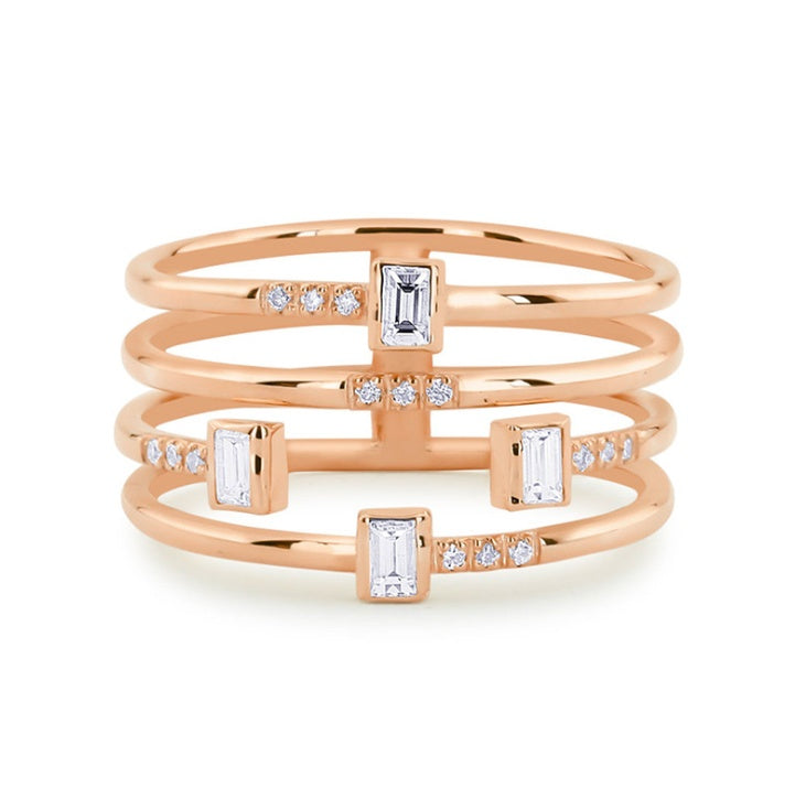 Four Line Ladies Ring Copper Plated Silver Zircon Party Jewelry Fashion Geometric Inlay Elegant Gift For Women