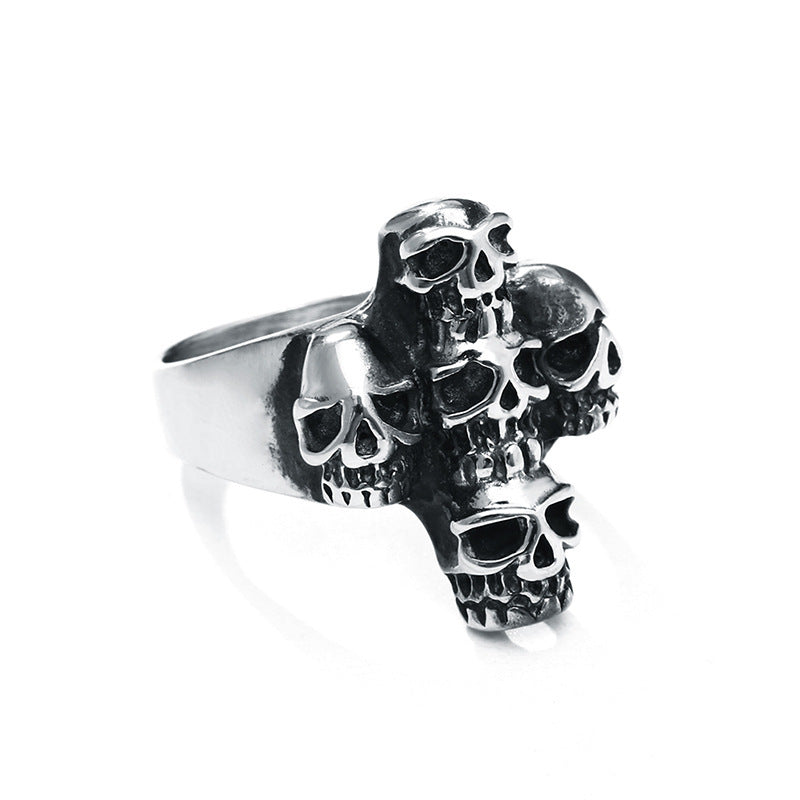 Stainless Steel Skull Ring For Men Cross Design Titanium Finish Religious Totemic For Daily Wear Skull Jewelry