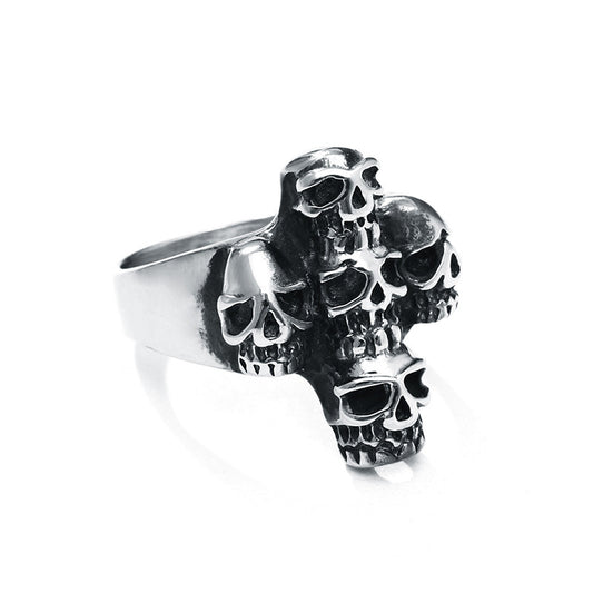 Stainless Steel Skull Ring For Men Cross Design Titanium Finish Religious Totemic For Daily Wear Skull Jewelry