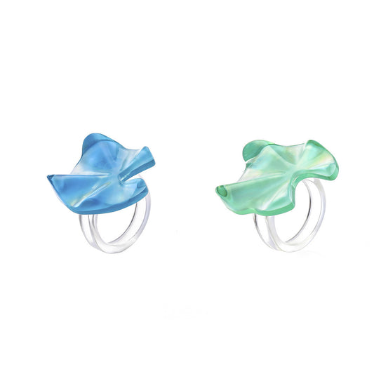 Transparent Resin Shell Ruffle Ring Set 2 Piece for Women Alloy Jewelry Unisex Style Elegant Daily Wear Choice