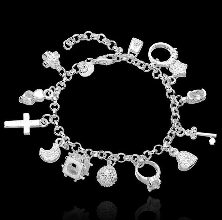 Womens Silver Plated Crystal Charms Bracelet Elegant Design Jewelry For Girls And Women Durable Bracelet Shine