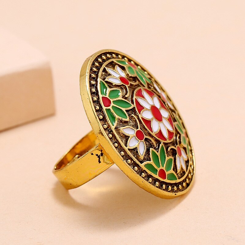 Womens European Style Dripping Oil Round Ring With Alloy Inlaid Gemstones Individually Packed Jewelry Gift For Her