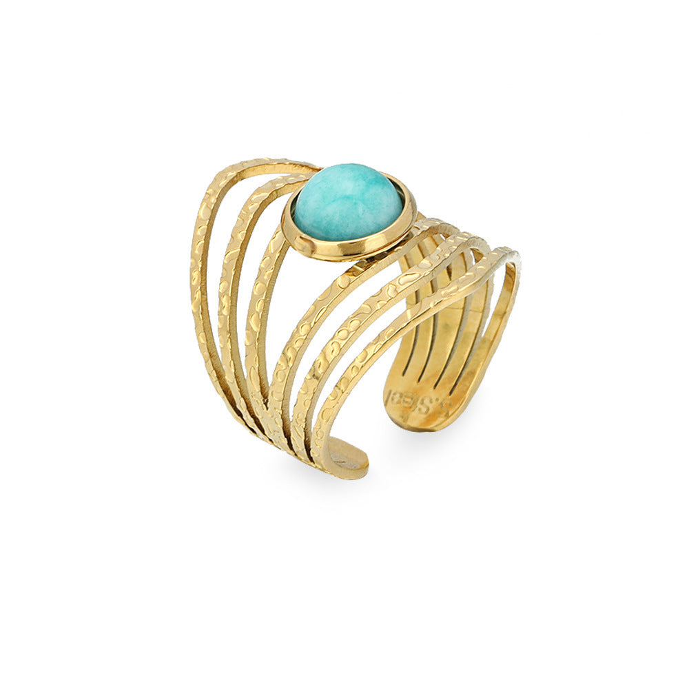 European And American Retro Female Light Luxury Temperament Turquoise Hollow Ring