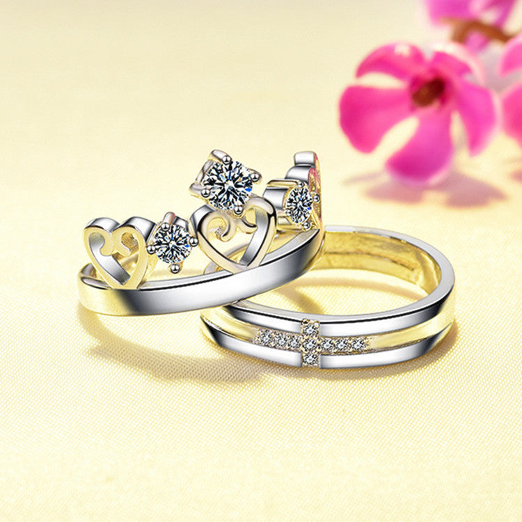 Silver Matching Rings For Men And Women Crown Love Cross Diamond Design Fashion Jewelry Couple Rings And Style