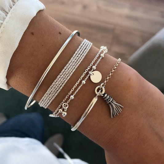 Silver Tassel Bracelet Electroplated Alloy Jewelry Boho Chic Fashion Bangle Elegant Accessory Elegant Gift Art
