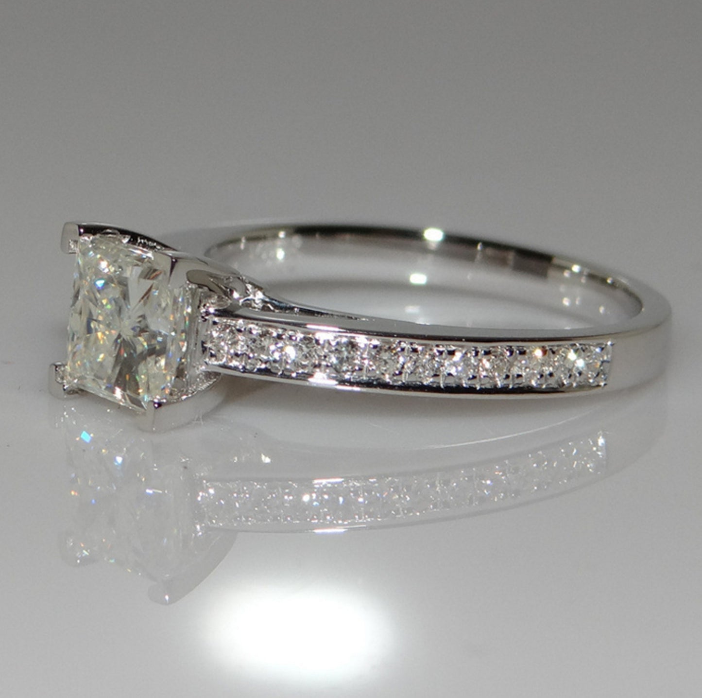 Princess Cut Simulated Diamond Ring Platinum Plated Copper Elegant Four Claw Design Jewelry for Women Prom Red