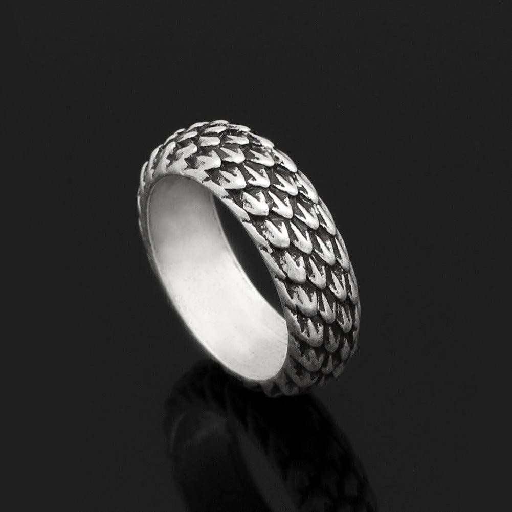 Vintage Dragonscale Ring Nordic Viking Design Ancient Silver Polished Finish Sleek Simple Shape Fine Workmanship Gift