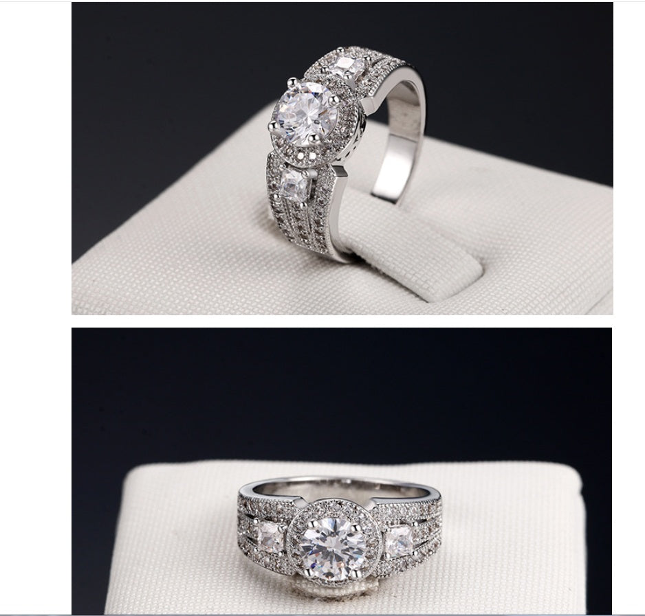 Womens Platinum Plated Rings Zircon Heart Eight Arrow Wedding Engagement Anniversary Promise Durable Jewellery