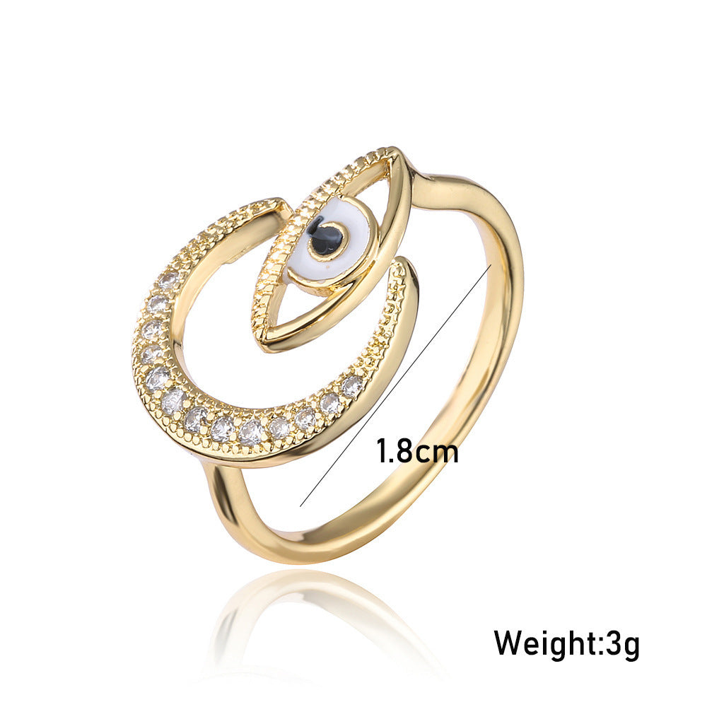 Copper Plated Gold Zircon Ring Moon Design Adjustable Open End Elegant Statement Jewelry Gift For Elegant Look