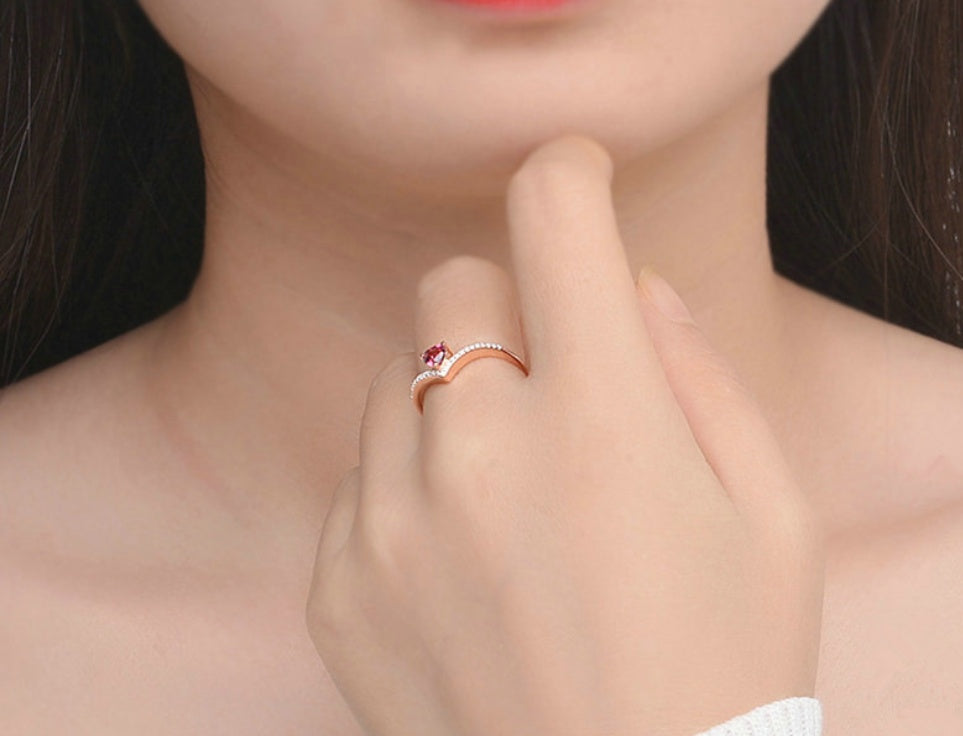 Heart Cut Red Garnet Ring With Copper Band Platinum Inlay