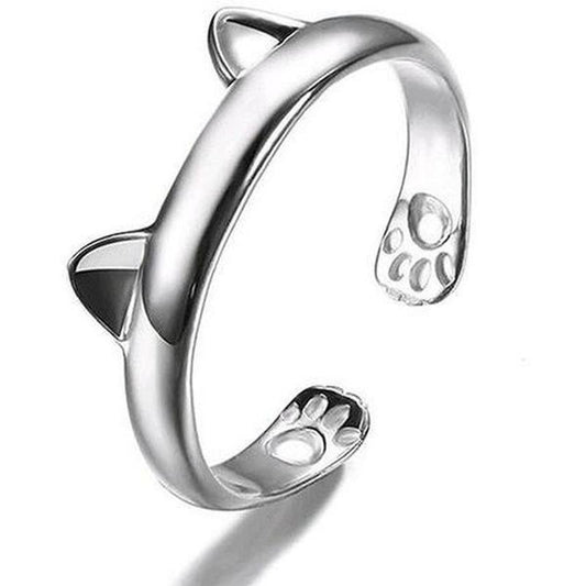Charming Cat Ring for Women and Girls Zodiac Design Fashion Ring 14k White Gold Plated Alloy Kitten Cute Style