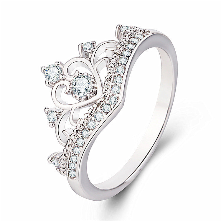 Ladies Crown Ring With White Diamond Accents Platinum And Rose Gold Plating Fashion Jewelry Sparkling Gift For Her