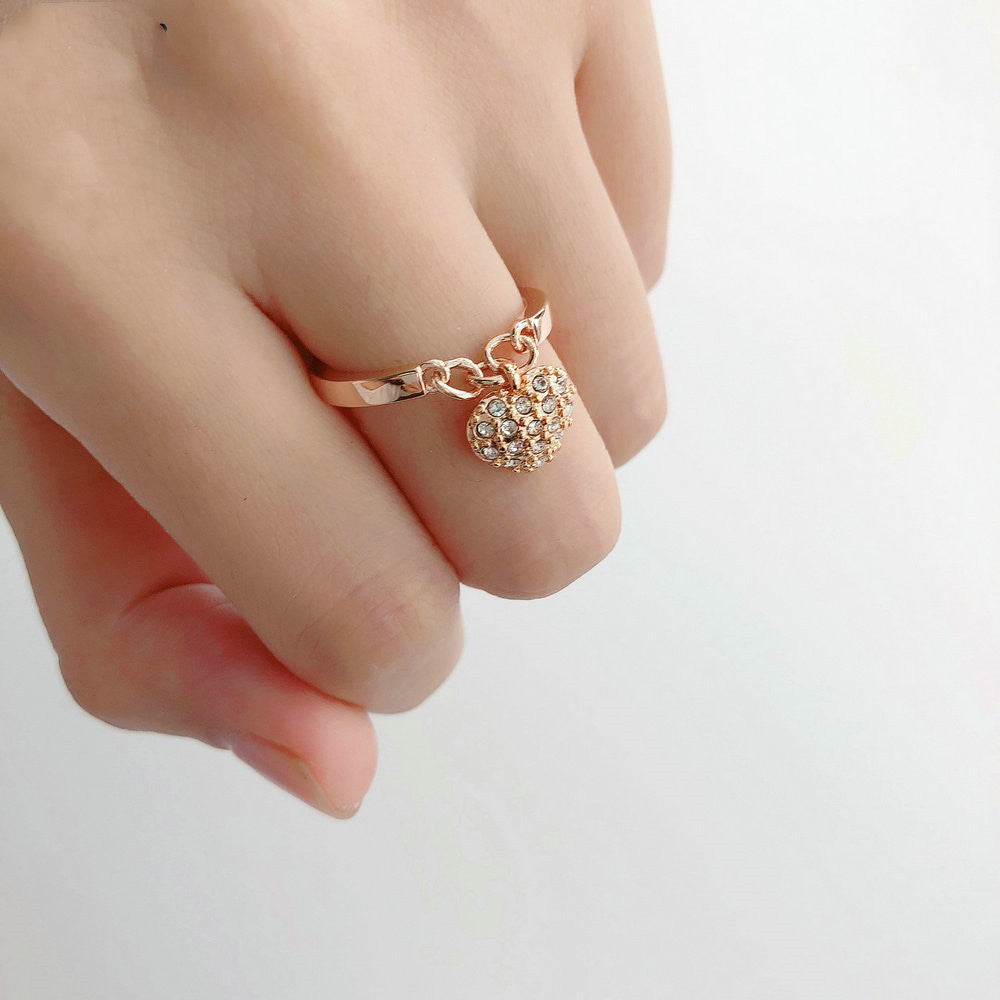 Women Heart Pendant Ring Zircon Inlaid Copper Jewelry Gift