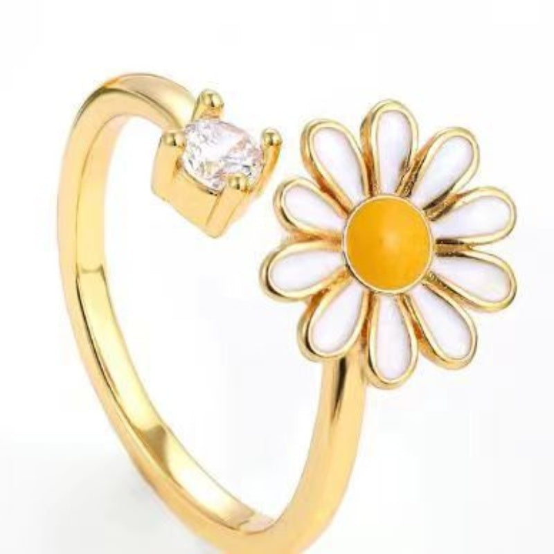 Womens Adjustable Sunflower Ring Copper Electroplated