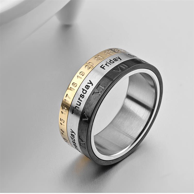 Mens Titanium Steel Ring Geometric Design Electroplated Finish Durable Everyday Fashion Jewelry Band Daily Use