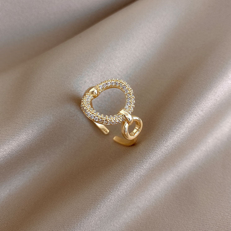 Zircon Micro Inlaid Ring Dainty Gold Plated Copper Trendy Niche Design Simple Index Digit Ring For Daily Wear