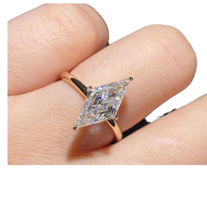 Simple Triangular Rhombus Imitation Moissanite Diamond Ring Copper Electroplated For Women Jewelry Gift Elegant Jewelry