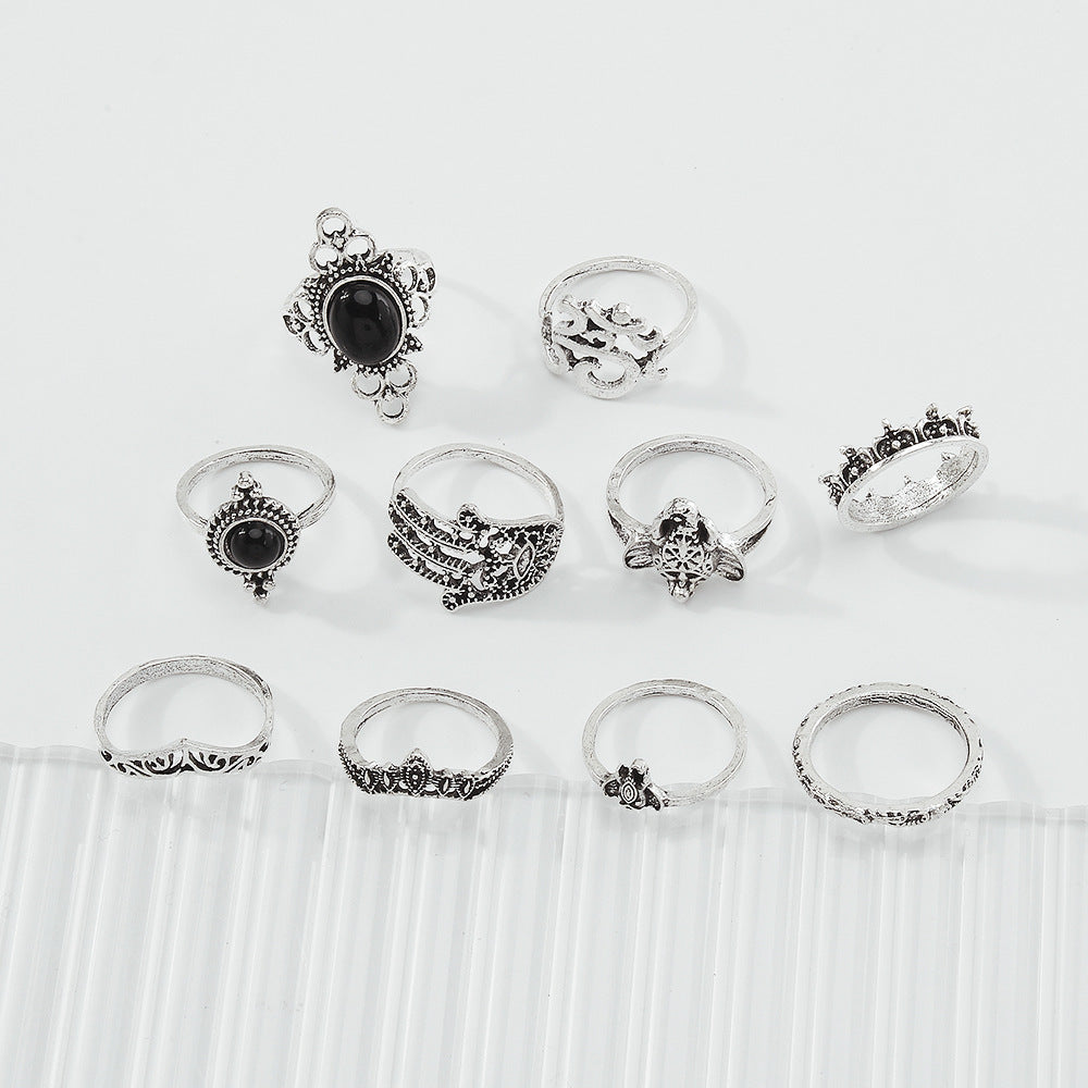 Women Ring Set 10 Piece Resin Alloy Fashion Rings Geometric European American Style Individually Packed Set Of