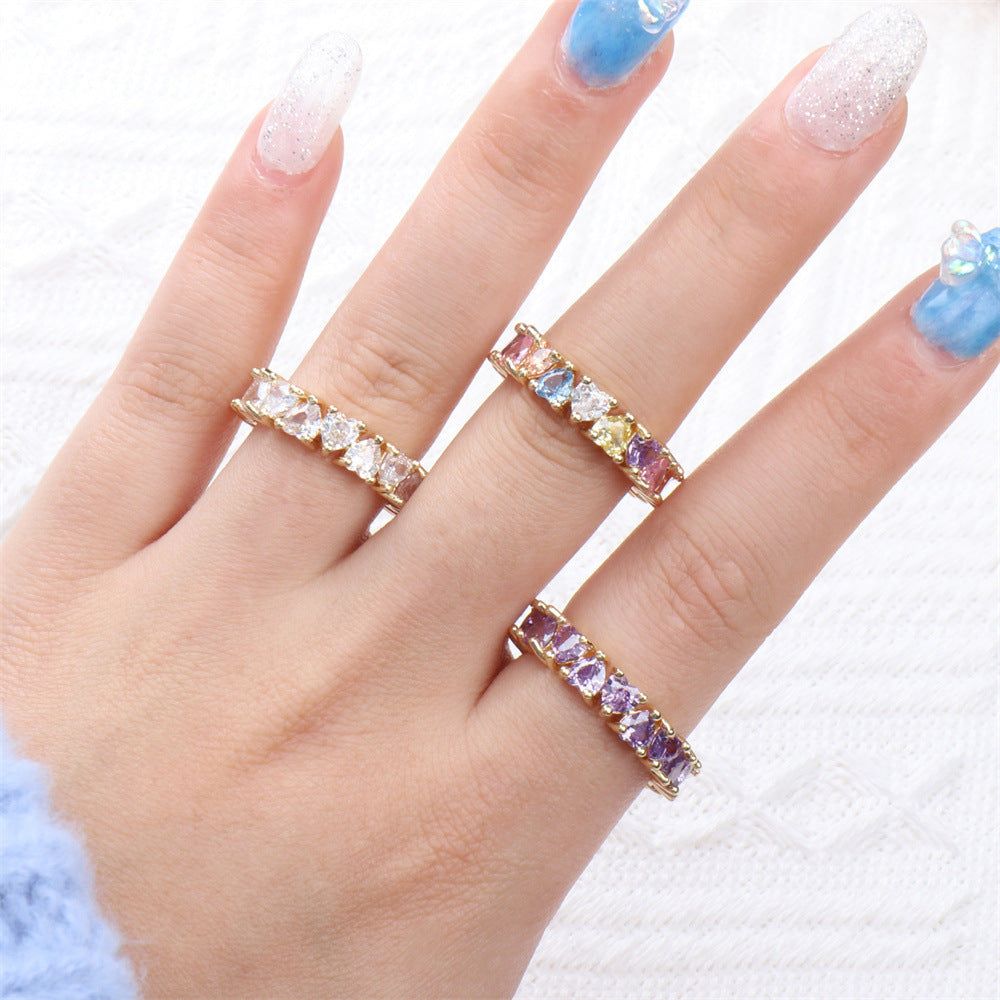 Womens Heart Ring With Color Zirconium Inlaid Copper Adjustable Opening For Festivals And Gifts Europe America