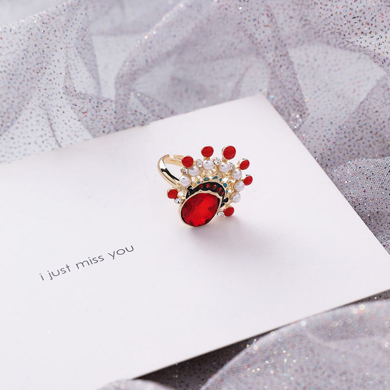 Womens Alloy Ethnic Style Ring With Artificial Gems Inlay Cartoon Character Electroplated Jewelry Gift For Her