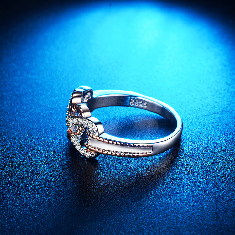 Heart Shaped Two Tone Rose Gold Ring With Zircon Inlay Copper Electroplated Jewelry For Women Wear Elegant Gems