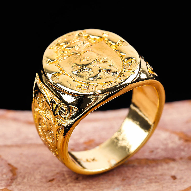 New Crown Lion Shield Badge Ring Copper Electroplating European Style Individually Packed Ring Size Details Now