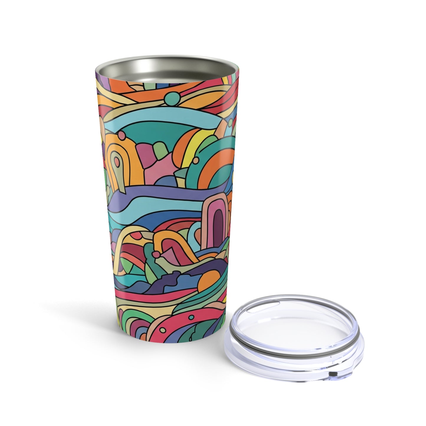 20 Ounce Steel Travel Mug With Double Wall Vacuum Insulated Spill Resistant BPA Free Printed Artwork For Hot And