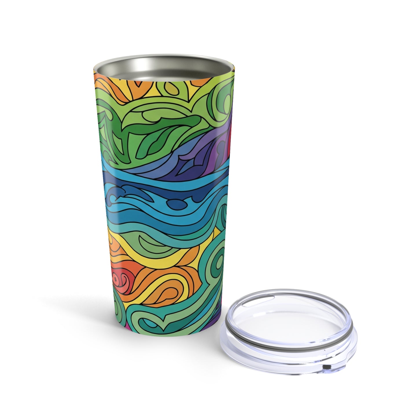 20 Oz Stainless Steel Coffee Cup With Printed Design Double Wall Vacuum Insulation Leak Proof Temperature Control