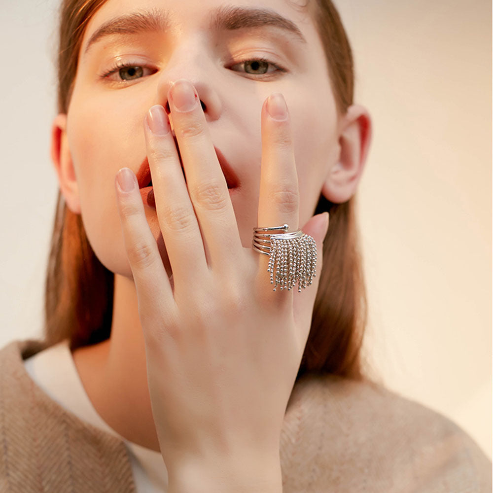 Women Tassel Ring Jewelry Gold Silver Alloy Japanese Korean Style Freshly Baked Fashion Gift For Her Index Finger Ring