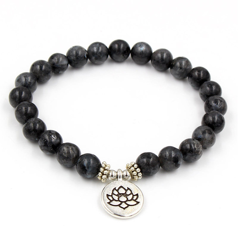 Unisex Glitter Stone Bracelet Lotus Pendant Tree Of Life Yoga Vintage Alloy Elastic Jewelry Retro Fashion Yoga