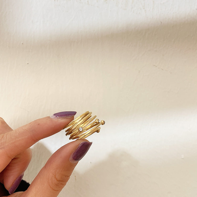 Retro Hipster Zircon Pearl Ring Vintage Geometric Metal Band Electroplated Jewelry Accessory For Everyday Wear