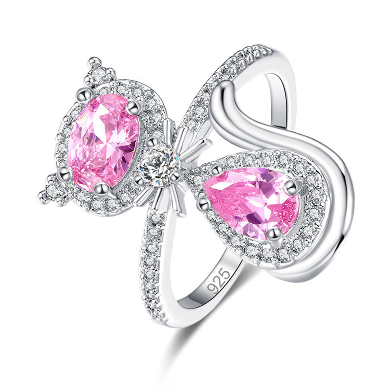 Zircon Couple Ring Plated Copper Jewelry Elegant Engagement Wedding Promise Gift Sizes 6 7 8 9 With Zircon Inlays