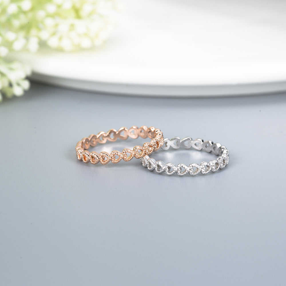 Heart Shaped Ring Set White Copper European Gift for Her