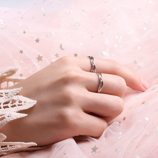 Couples Matching Ring Set White Gold Plated Adjustable Promise Rings For Men And Women Engagement Wedding Gift