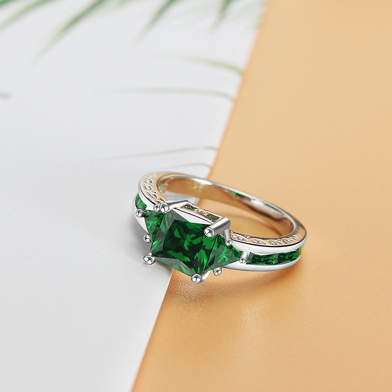 Emerald Zircon Ring For Women Copper Jewelry Elegant Gift