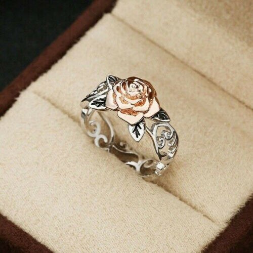 Two Tone Flower Rings Copper Plated Rose Gold Rings With Gold Plated Gemstone Inlay Flower Design For Birthday